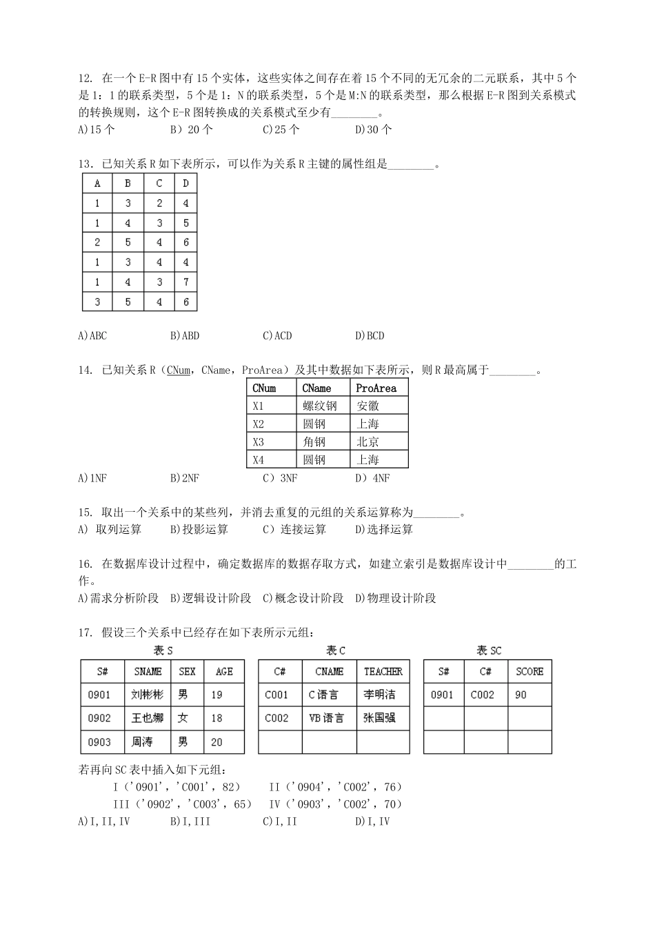 上海市计算机等级考试三级《 信息系统与数据库技术》真题+答案_第2页
