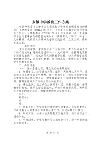 乡镇中学减负工作方案