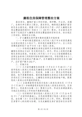 廉租住房保障管理整治方案