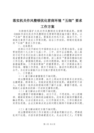 落实机关作风整顿优化营商环境“五细”要求工作方案