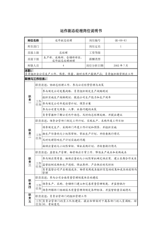 建材行业-运作副总经理岗位说明书