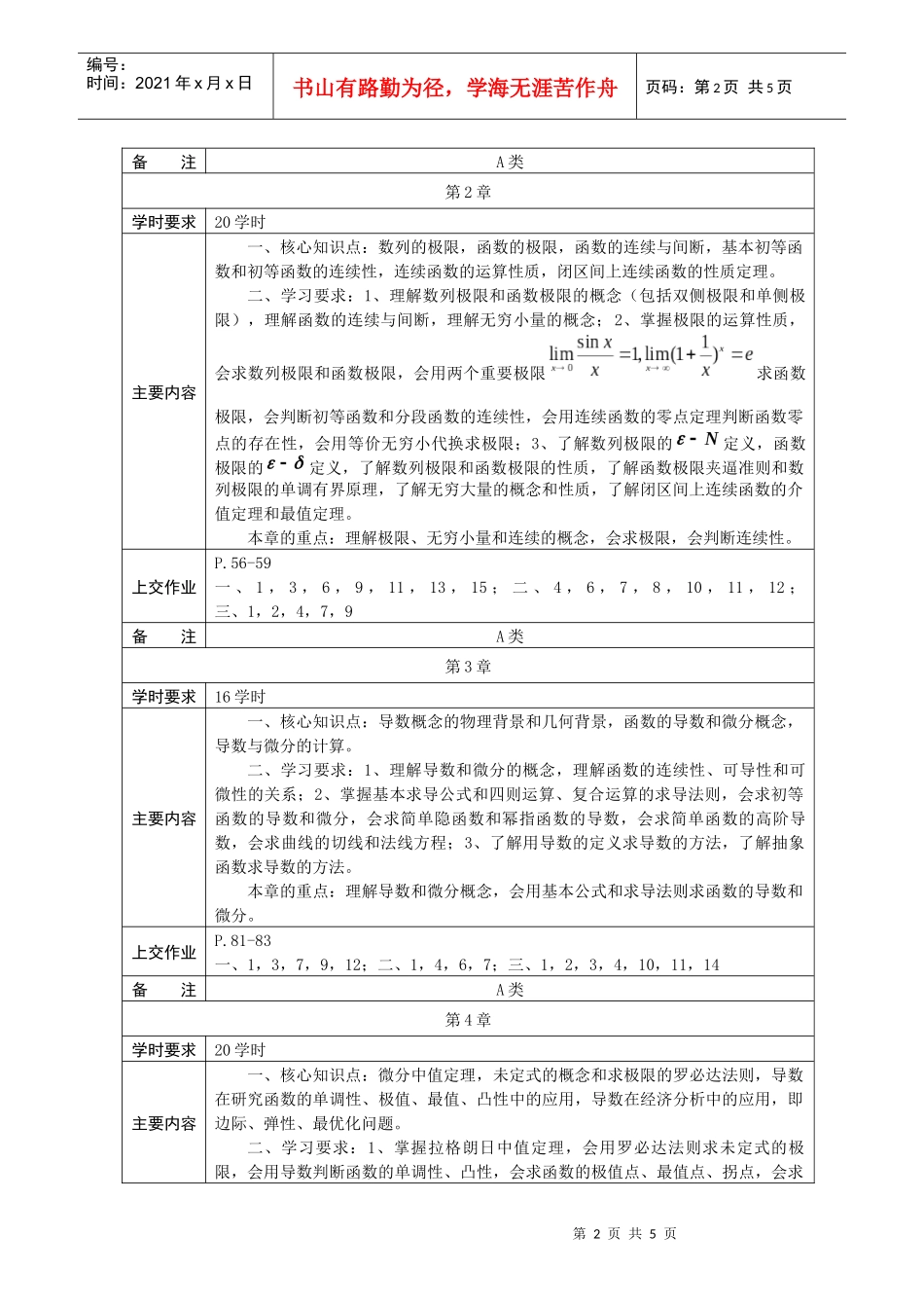 微积分-《工程流体力学》课程教学（自学）基本要求_第2页