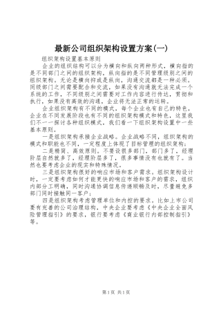 最新公司组织架构设置方案(一)