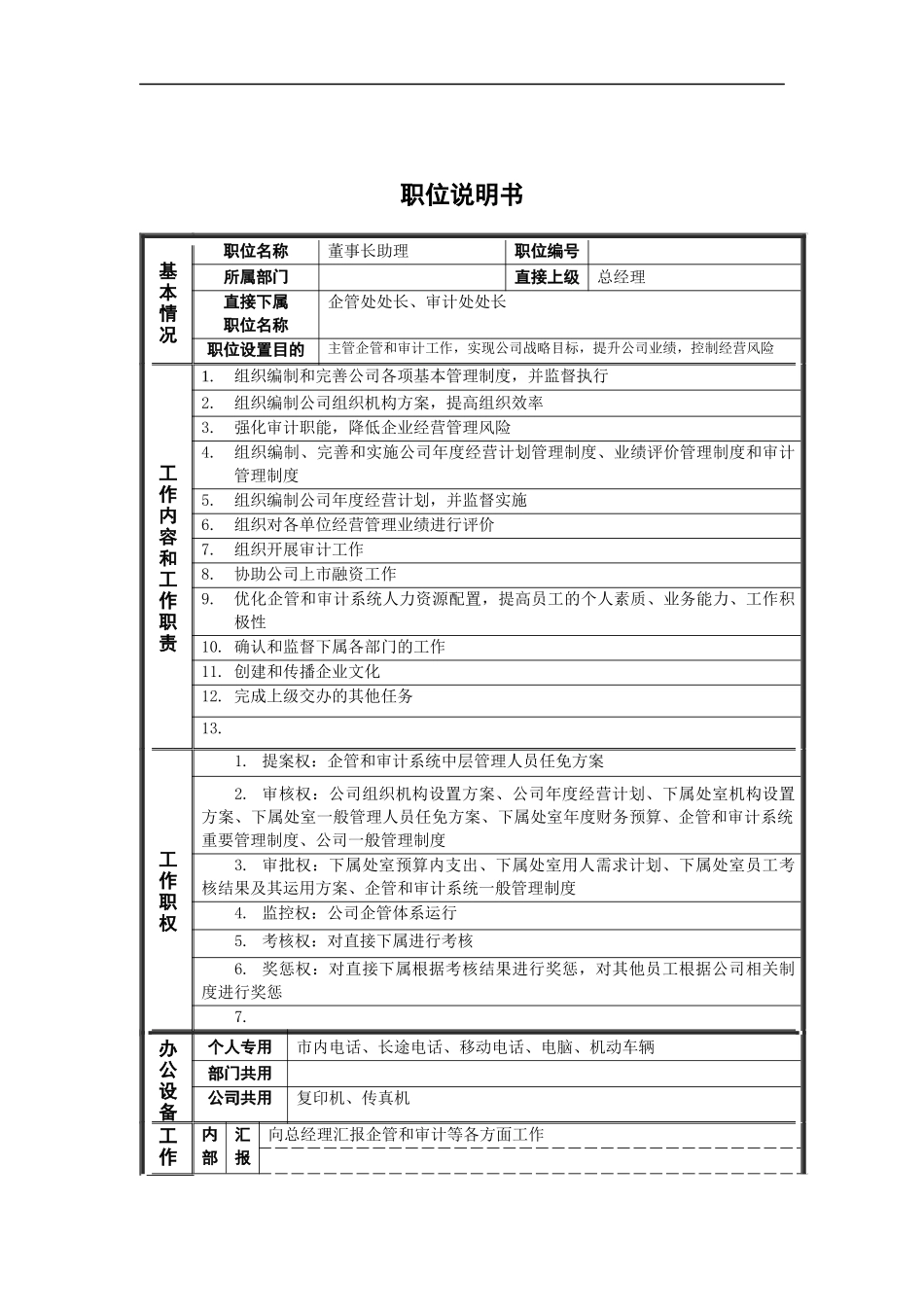 德龙钢铁-董事长助理职位说明书_第1页