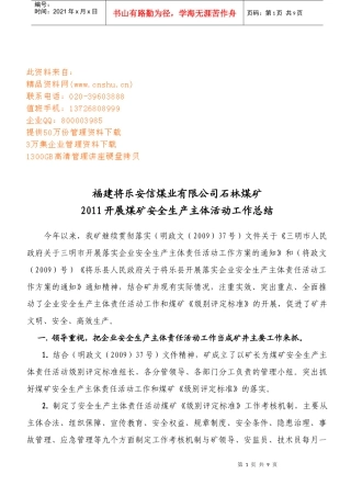 开展煤矿安全生产主体活动年度工作总结