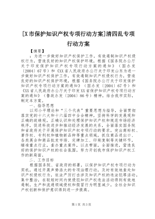 [X市保护知识产权专项行动方案]清四乱专项行动方案