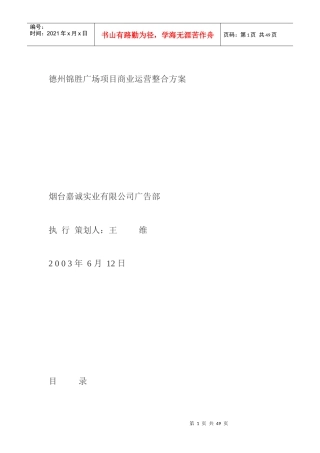 德州锦胜广场项目商业运营整合方案