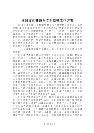 质监文化建设与文明创建工作方案