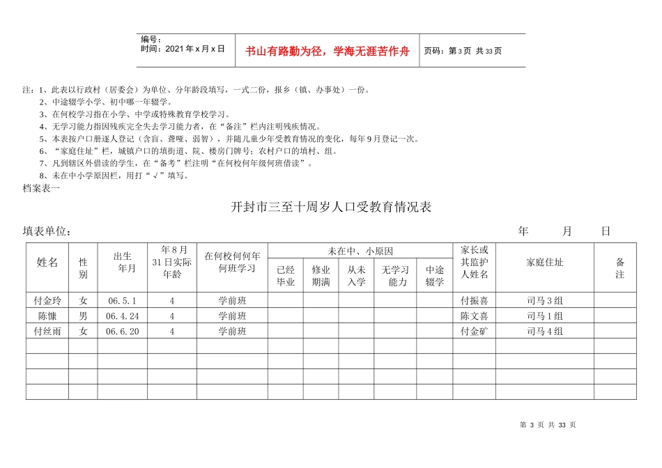 开封市三至十周岁人口受教育情况表汇编_第3页