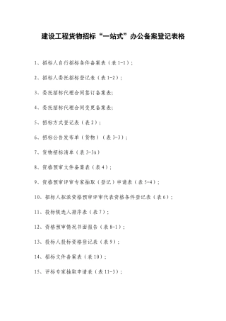 建设工程货物招标“站式”办公备案登记表