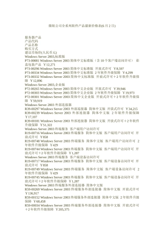 微软公司全系列软件产品最新价格表