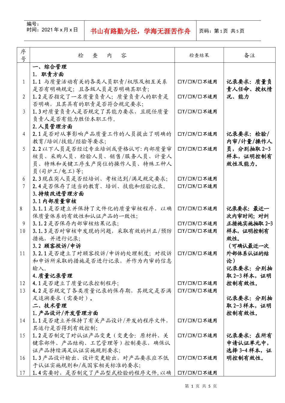 强制性产品认证现场检查表_第1页