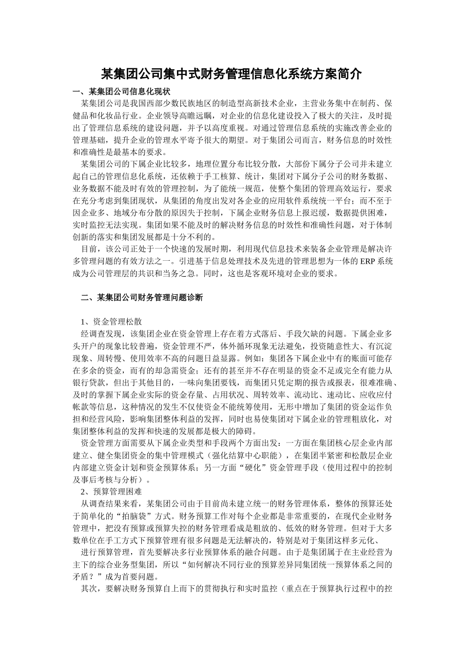 某集团公司集中式财务管理信息化系统方案_第1页