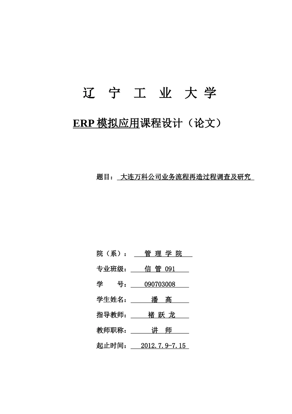 潘高ERP课设_第1页