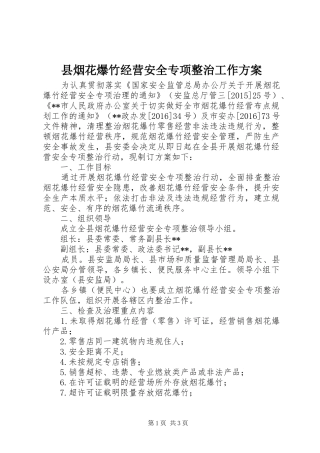 县烟花爆竹经营安全专项整治工作方案