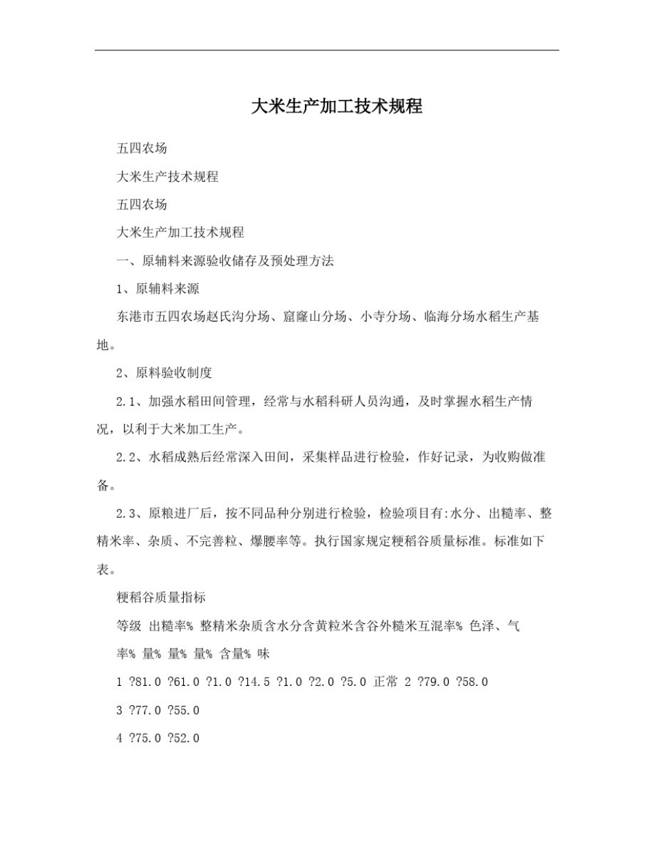 大米生产加工技术规程_第1页