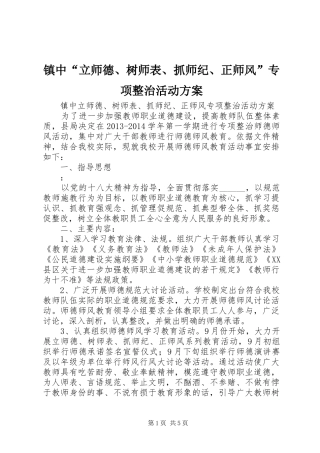 镇中“立师德、树师表、抓师纪、正师风”专项整治活动方案
