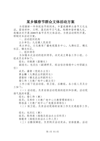 某乡镇春节群众文体活动方案
