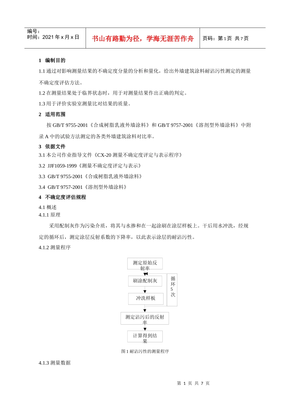 建筑涂料耐沾污性的测量不确定度评估_第1页