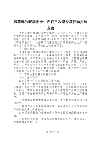 烟花爆竹旺季安全生产百日攻坚专项行动实施方案