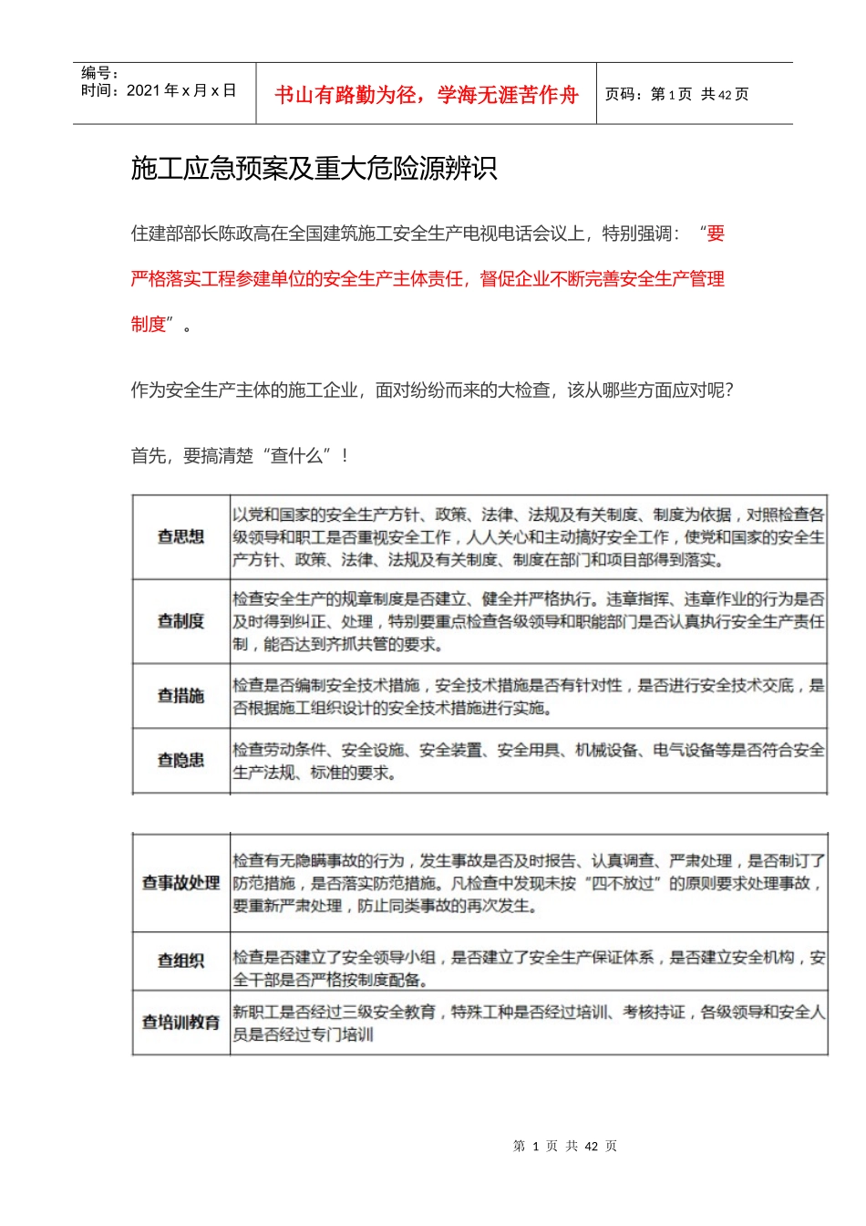 建筑施工应急预案及重大危险源辨识_第1页