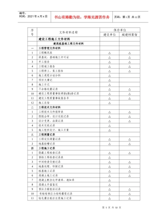 建设项目交工资料目录