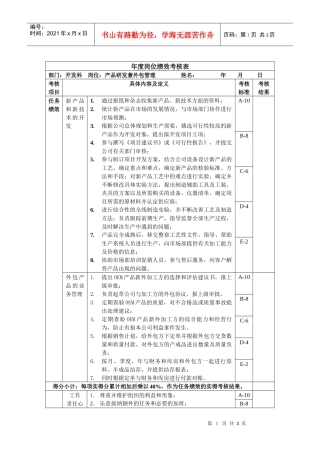 开发科-产品研发兼外包管理绩效考核指标(KPI)