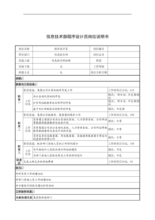 奥康集团信息技术部程序设计员岗位说明书