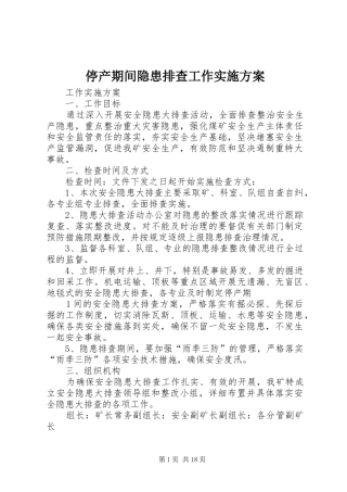 停产期间隐患排查工作实施方案