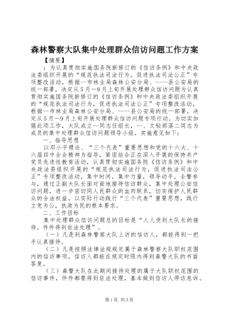 森林警察大队集中处理群众信访问题工作方案
