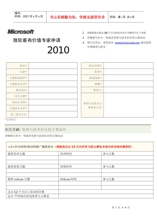 微软XXXX最新版MVP(Most Valuable Professional 最有价值专家)申请
