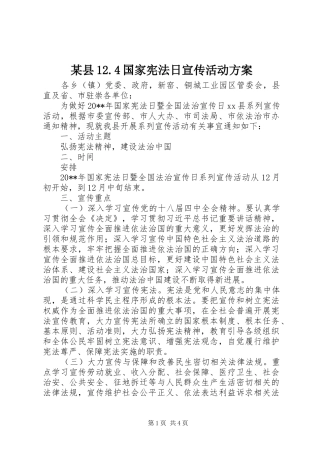 某县12.4国家宪法日宣传活动方案