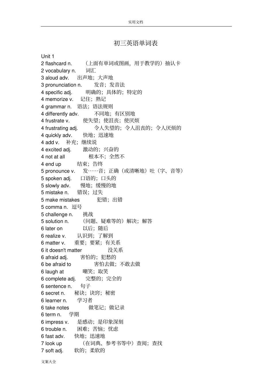 人教版初三英语单词表_第1页