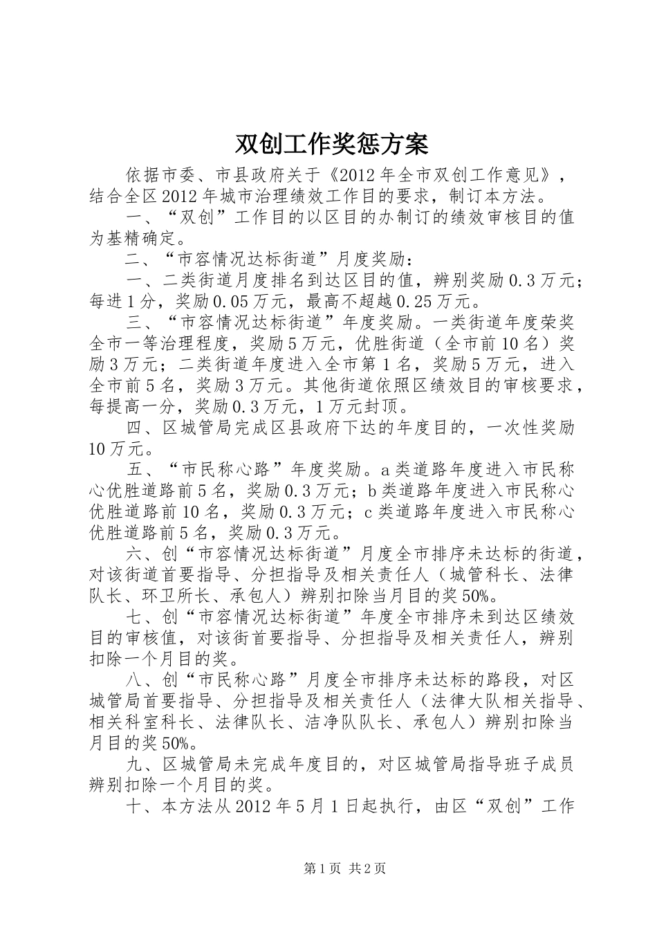 双创工作奖惩方案_第1页