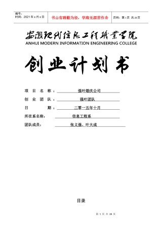 强叶司婚庆公司创业计划书2015年