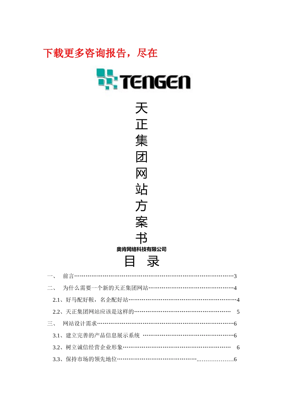 奥肯-天正-集团网站方案书_第1页