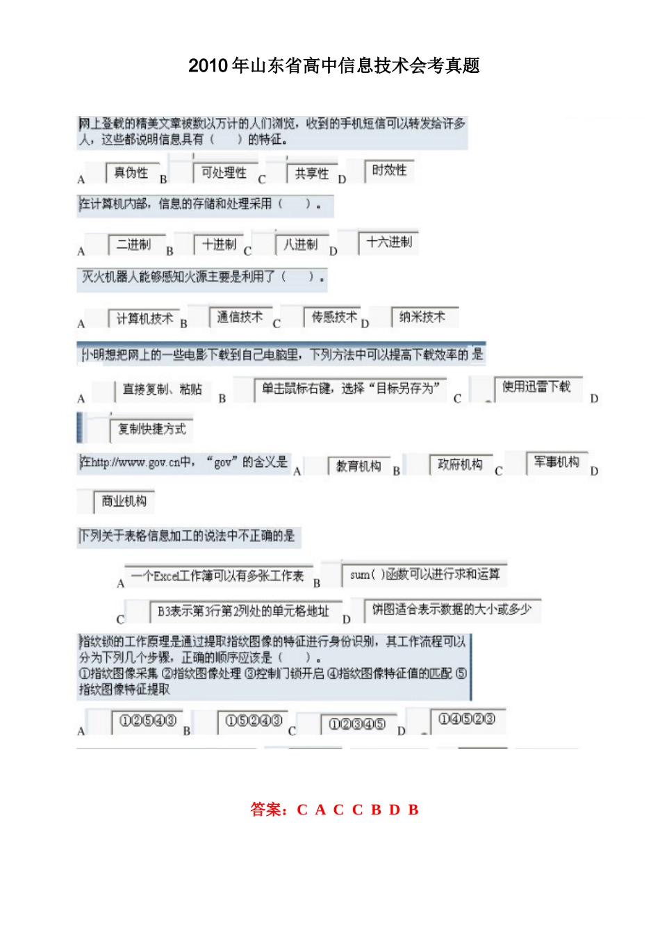 山东省年度高中信息技术会考真题_第1页