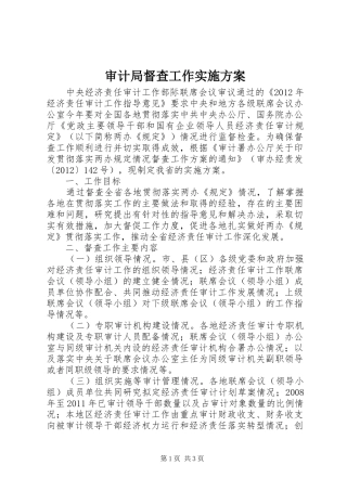 审计局督查工作实施方案