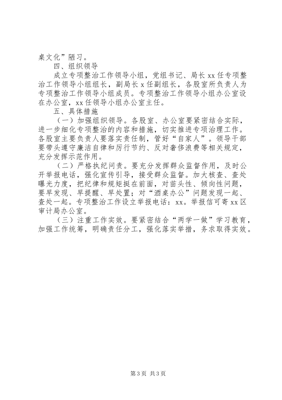 审计局酒桌办公专项整治工作方案_第3页