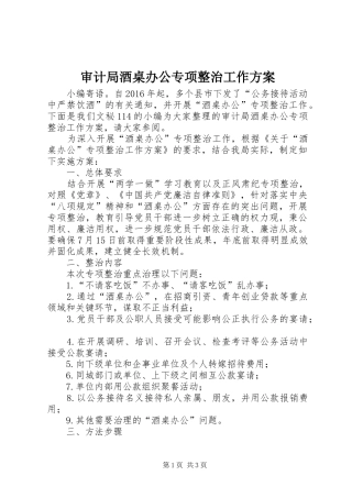 审计局酒桌办公专项整治工作方案