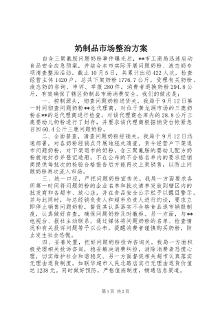 奶制品市场整治方案