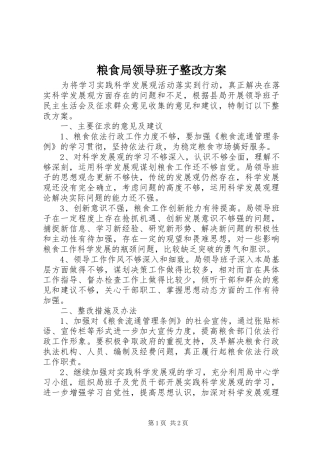 粮食局领导班子整改方案
