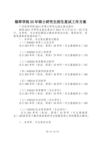 烟草学院XX年硕士研究生招生复试工作方案