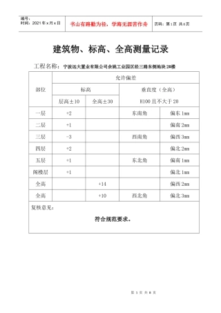 建筑物、标高、全高测量记录