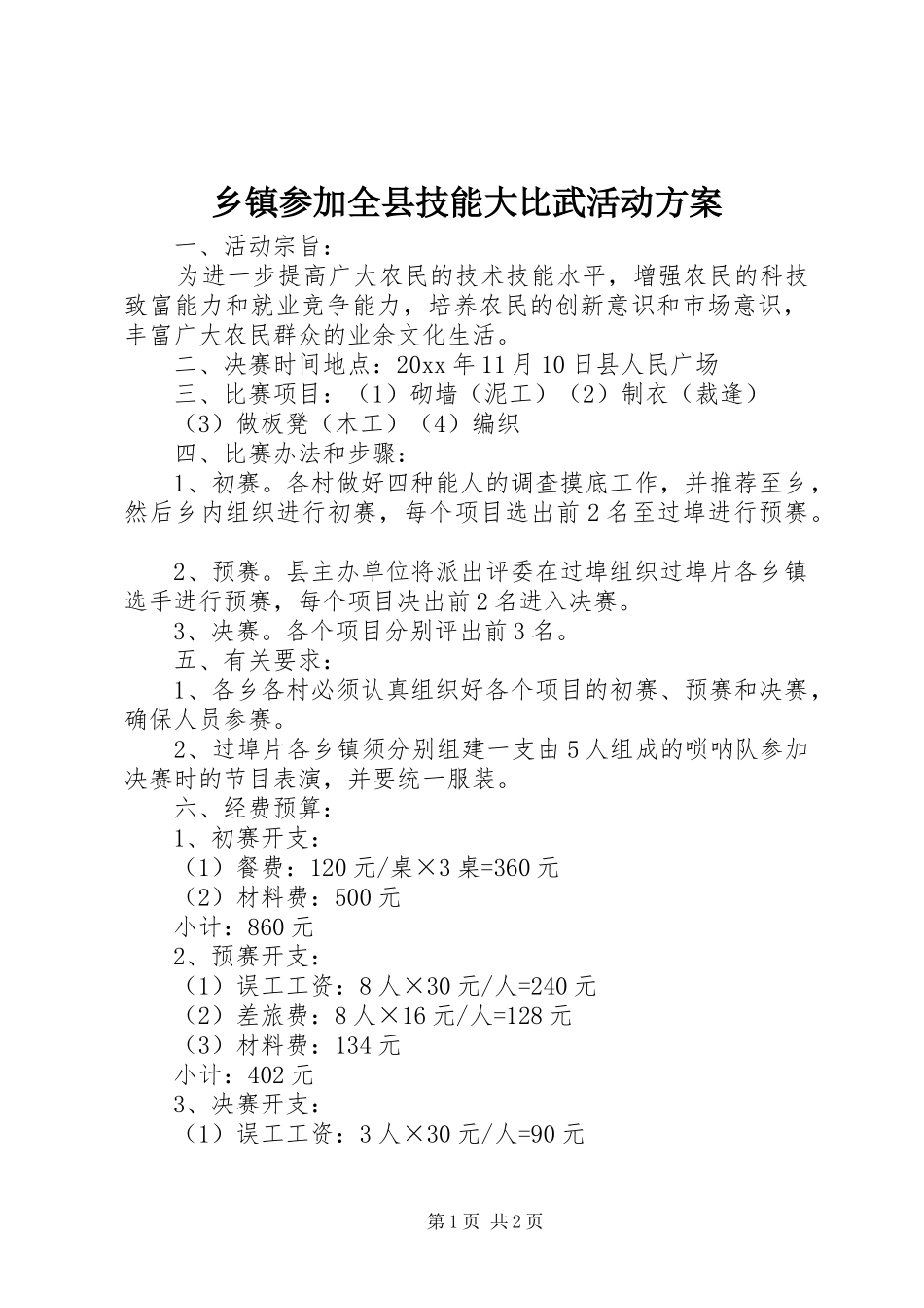 乡镇参加全县技能大比武活动方案_第1页