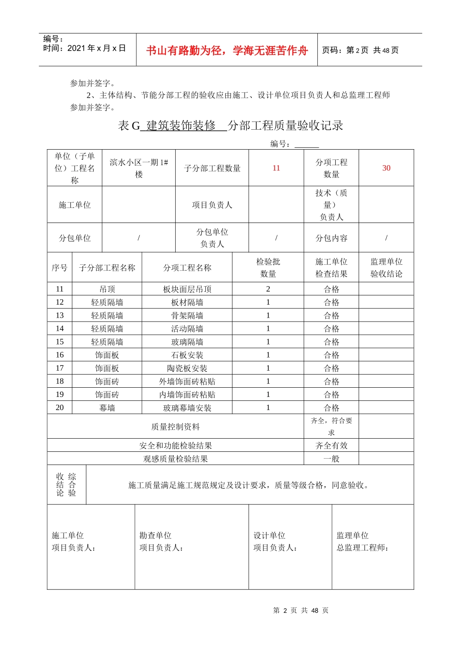 建筑装饰装修分部工程验收记录_第2页