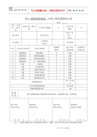建筑装饰装修分部工程验收记录