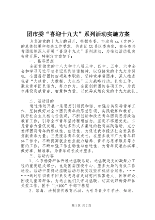 团市委“喜迎十九大”系列活动实施方案