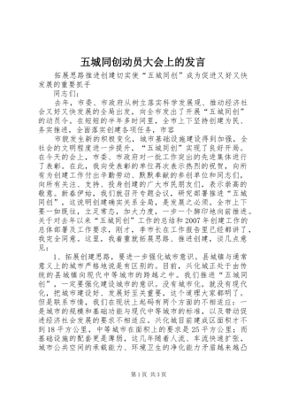 五城同创动员大会上的发言稿 (2)