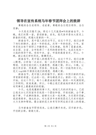 领导在宣传系统马年春节团拜会上的演讲致辞